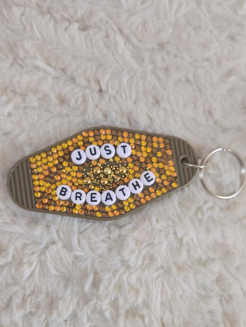 Handmade Just Breathe Yellow Beaded Keychain - Home Accents